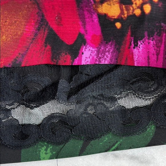 Trina Turk Gibb Silk V Neck Black and Pink Floral Long Sleeve Dress | 4 - Picture 6 of 7